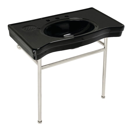 Kingston Brass 36 Ceramic Console Sink with Stainless Steel Legs, BlackPolished Nickel VPB28140W86K